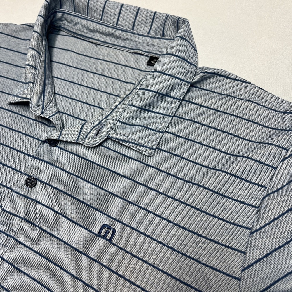Travis Mathew Golf Shirt Men's 2XL Blue Stripes